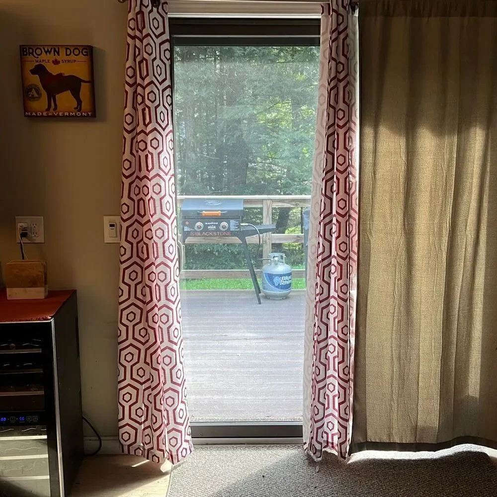 The Vermont Country Store Red White Geometric Linen Blend Curtain 4 Piece Set